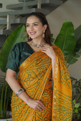 Mustard Chinnon Silk Saree