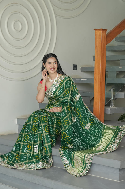 Bottle Green Gajji Silk Saree