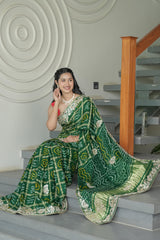 Bottle Green Gajji Silk Saree