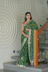 Bottle Green Gajji Silk Saree