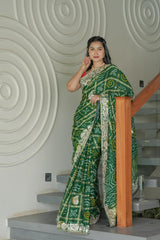 Bottle Green Gajji Silk Saree