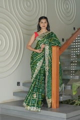 Bottle Green Gajji Silk Saree