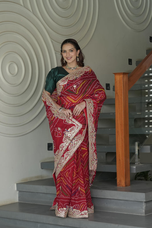 Red O Gerea Pure Silk Saree