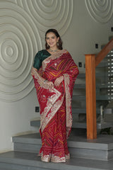 Red O Gerea Pure Silk Saree