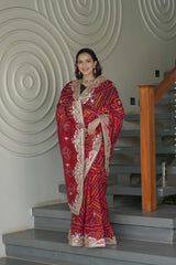 Red O Gerea Pure Silk Saree