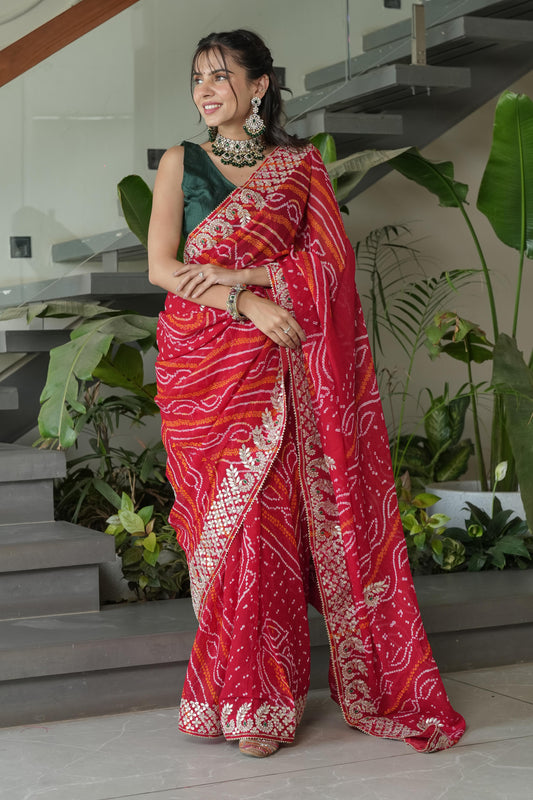 Elegant Red Crape Silk Saree