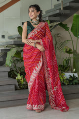 Elegant Red Crape Silk Saree