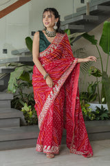 Elegant Red Crape Silk Saree