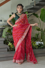 Elegant Red Crape Silk Saree