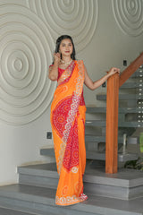 Mustard and Red Crape Silk Saree