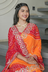 Mustard and Red Crape Silk Saree