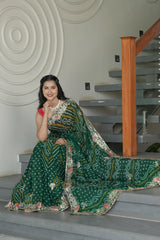 Bottle Green Crape Silk Saree