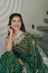 Bottle Green Crape Silk Saree