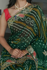 Bottle Green Crape Silk Saree