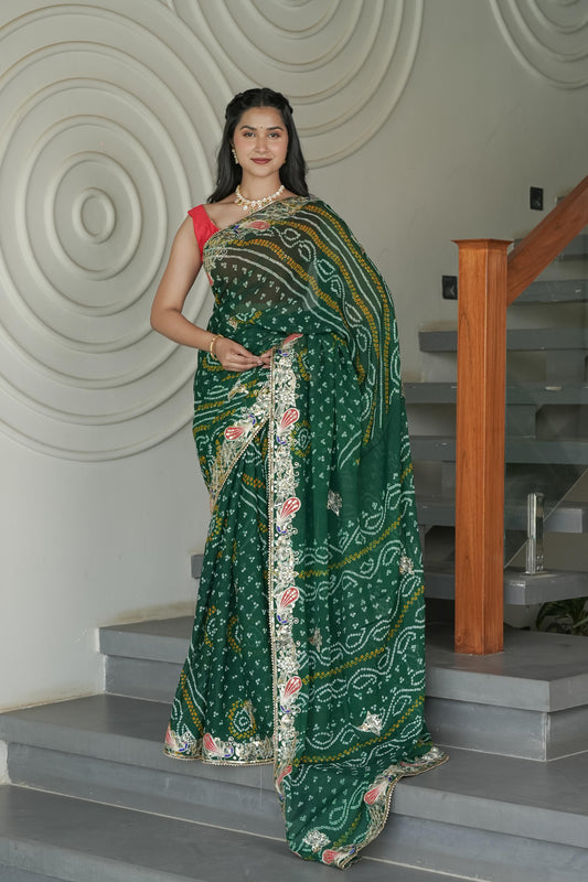 Bottle Green Crape Silk Saree