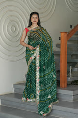 Bottle Green Crape Silk Saree