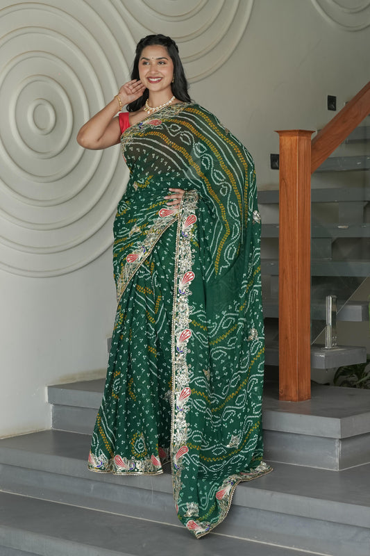 Bottle Green Crape Silk Saree