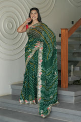 Bottle Green Crape Silk Saree