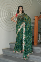 Bottle Green Crape Silk Saree