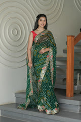 Bottle Green Crape Silk Saree