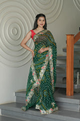 Bottle Green Crape Silk Saree