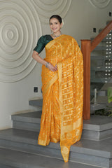 Mustard Georgette Zari Checks Saree