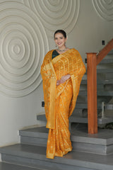 Mustard Georgette Zari Checks Saree