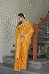 Mustard Georgette Zari Checks Saree