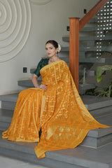 Mustard Georgette Zari Checks Saree