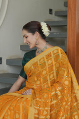 Mustard Georgette Zari Checks Saree
