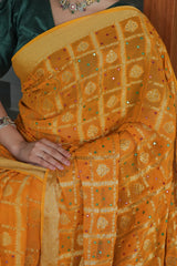 Mustard Georgette Zari Checks Saree