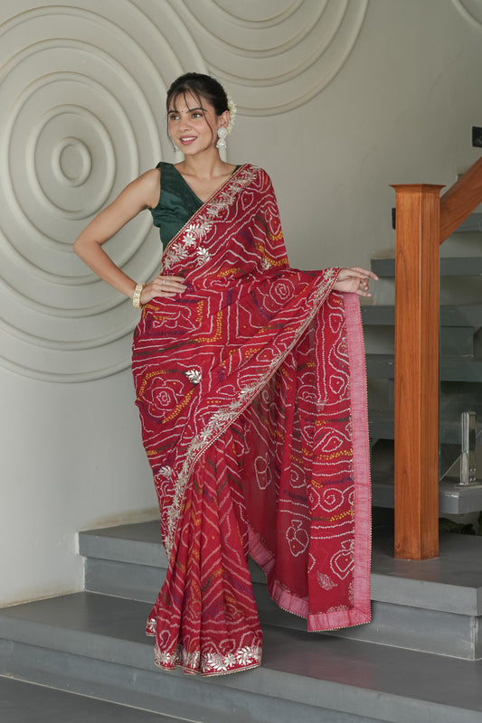 Red Ojaria Crape Silk Saree