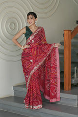 Red Ojaria Crape Silk Saree