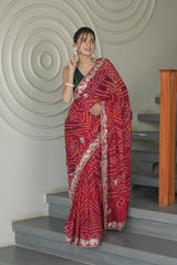 Red Ojaria Crape Silk Saree