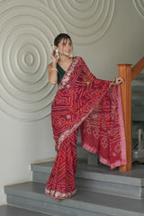 Red Ojaria Crape Silk Saree