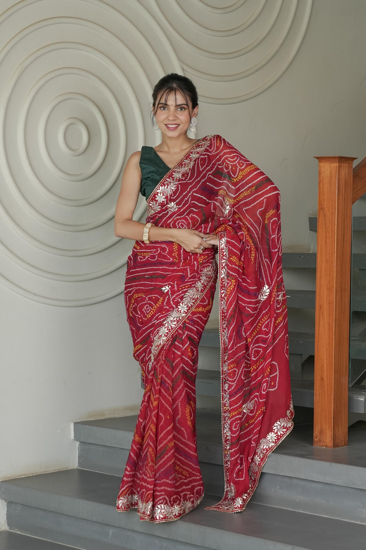Red Ojaria Crape Silk Saree