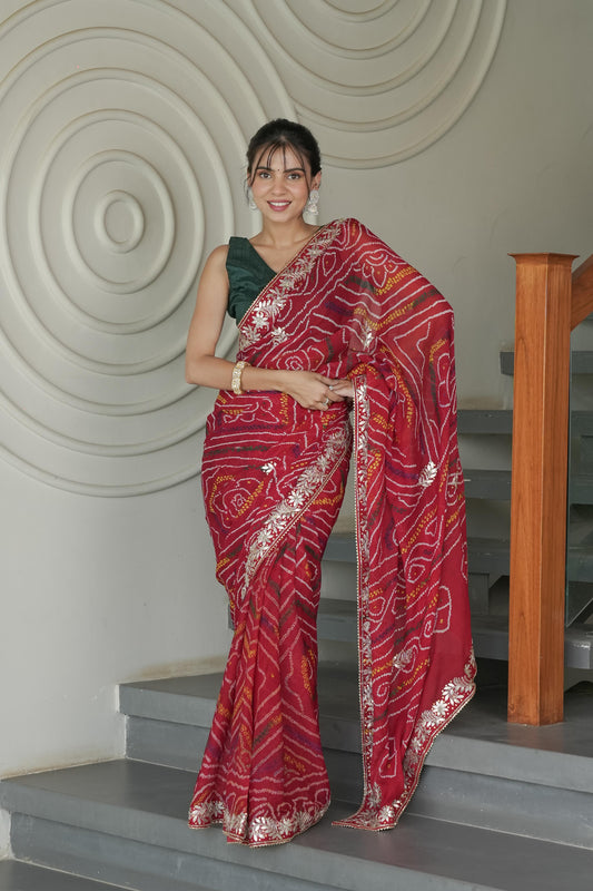 Red Ojaria Crape Silk Saree