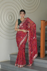 Red Ojaria Crape Silk Saree