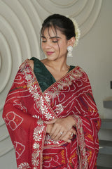 Red Ojaria Crape Silk Saree