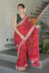 Red Maroon Chinnon Crape Saree