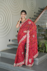 Red Maroon Chinnon Crape Saree