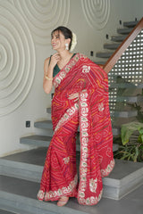 Red Maroon Chinnon Crape Saree