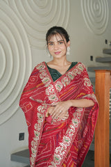 Red Maroon Chinnon Crape Saree