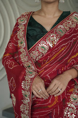 Red Maroon Chinnon Crape Saree