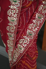 Red Maroon Chinnon Crape Saree