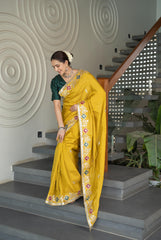 Designer Mustard Upara Silk Saree