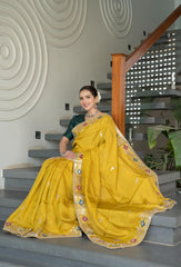 Designer Mustard Upara Silk Saree