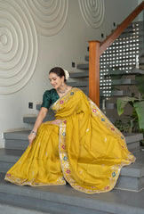 Designer Mustard Upara Silk Saree