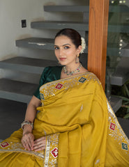 Designer Mustard Upara Silk Saree