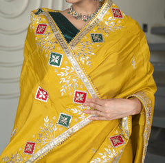 Designer Mustard Upara Silk Saree